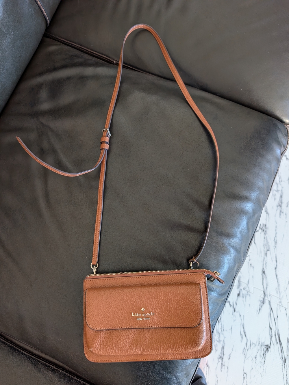 Kate Spade Brown Leather Pebbled Crossbody Bag